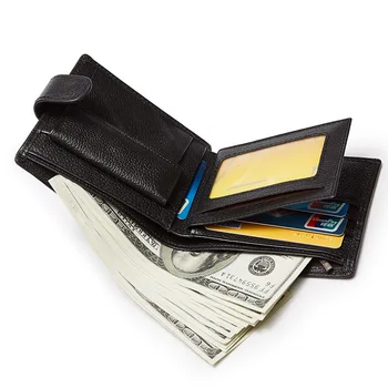 

Luxury Genuine No Zipper leather wallet men brand handbag zipper pocket piece men leather walle Vintage cartoon printing for men