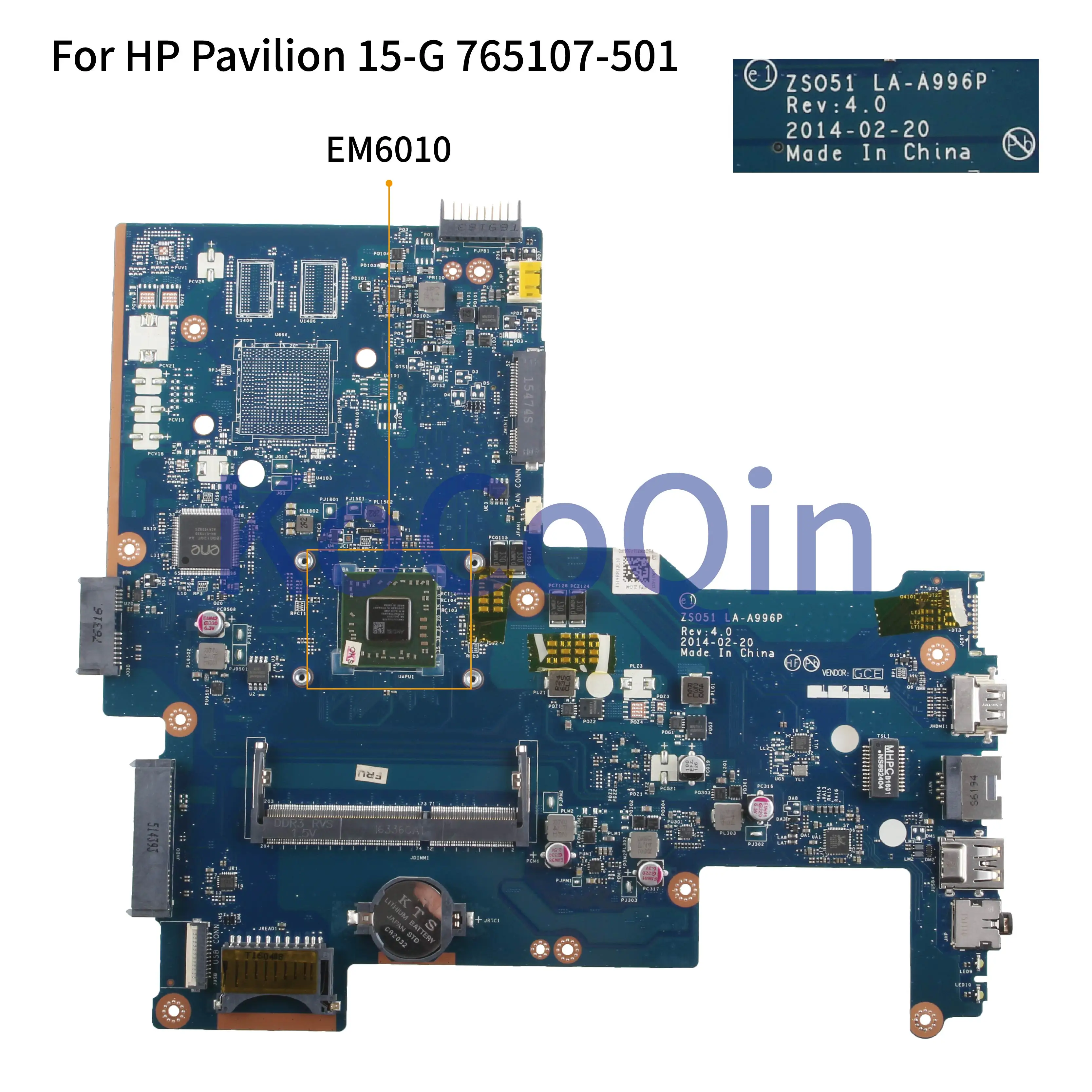 KoCoQin материнская плата для ноутбука hp Pavilion 15-G 255 G3 EM6010 материнская плата 765107-001 765107-501 ZS051 LA-A996P Процессор AMD