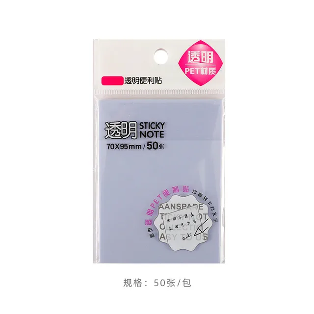 50Page Transparent Sticky Notes Student Waterproof Message Memo Pad Creative Stationery Office School Supplies Color Notebook 5 Purple