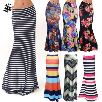 

Women's Fashion Floral Bodycon Maxi Skirt Stretch Beach Striped Skirt Casual Female Skirts Long Skirts for Women Plus Size