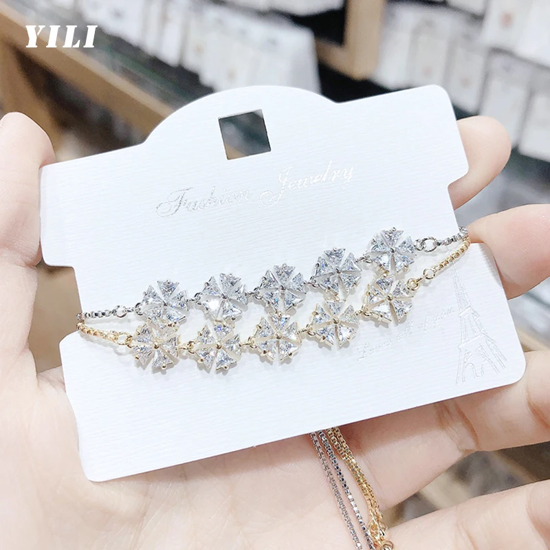 2021 New Fashion Zircon Flower Bracelet Adjustable Korean AAA Cubic Zirconia Bracelets for Women Girls Luxury Jewelry | Украшения и
