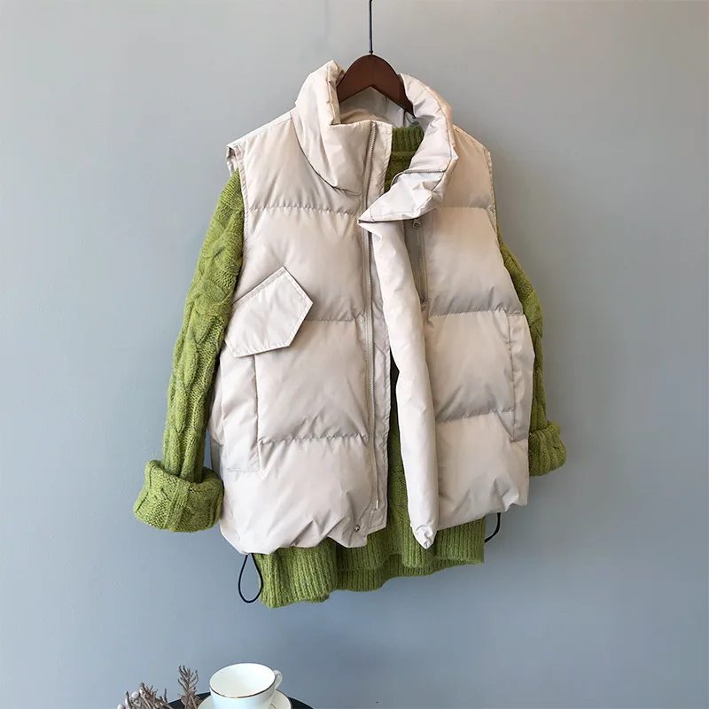 Cotton vest female winter new solid color cotton vest female simple loose collar zipper thick cotton vest women's clothing