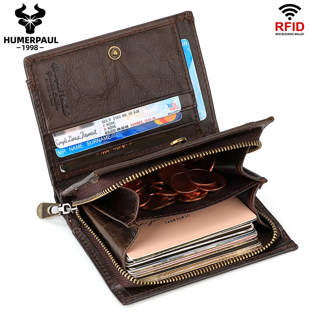 RFID Bloquant pour homme en cuir véritable portefeuille avec fermeture éclair poche monnaie & ID Fenêtre 44-Noir 