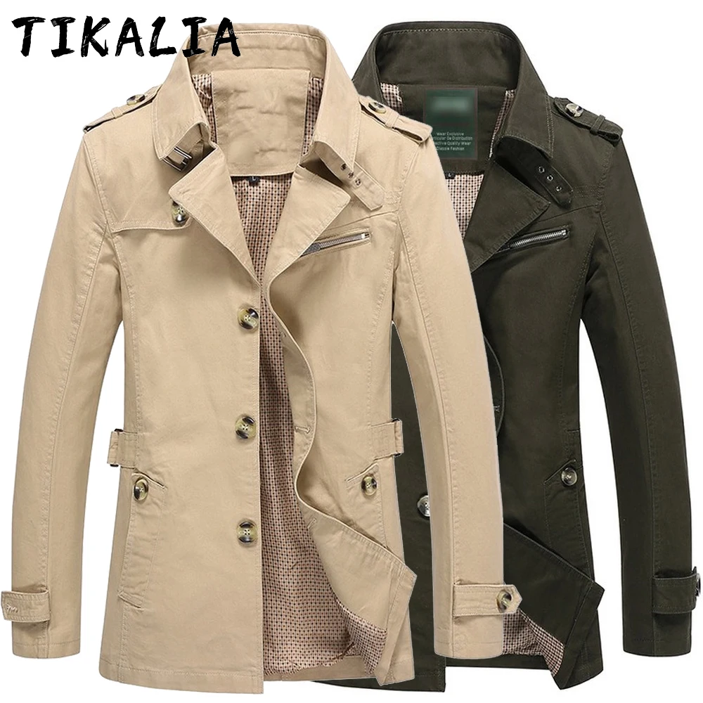 Gabardina de negocios informal inteligente para hombre, chaqueta fina con cuello vuelto y pecho único, abrigo de algodón ligero y delgado para primavera y otoño