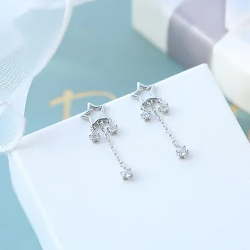 

OBEAR Siver Plated Stud Earrings Star Tassel Zircon Simple Elegant Earrings For Women