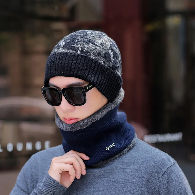 Мужские зимние вязаные шапочки Skullies камуфляжная набивная теплая ветрозащитная уличная модная шапка