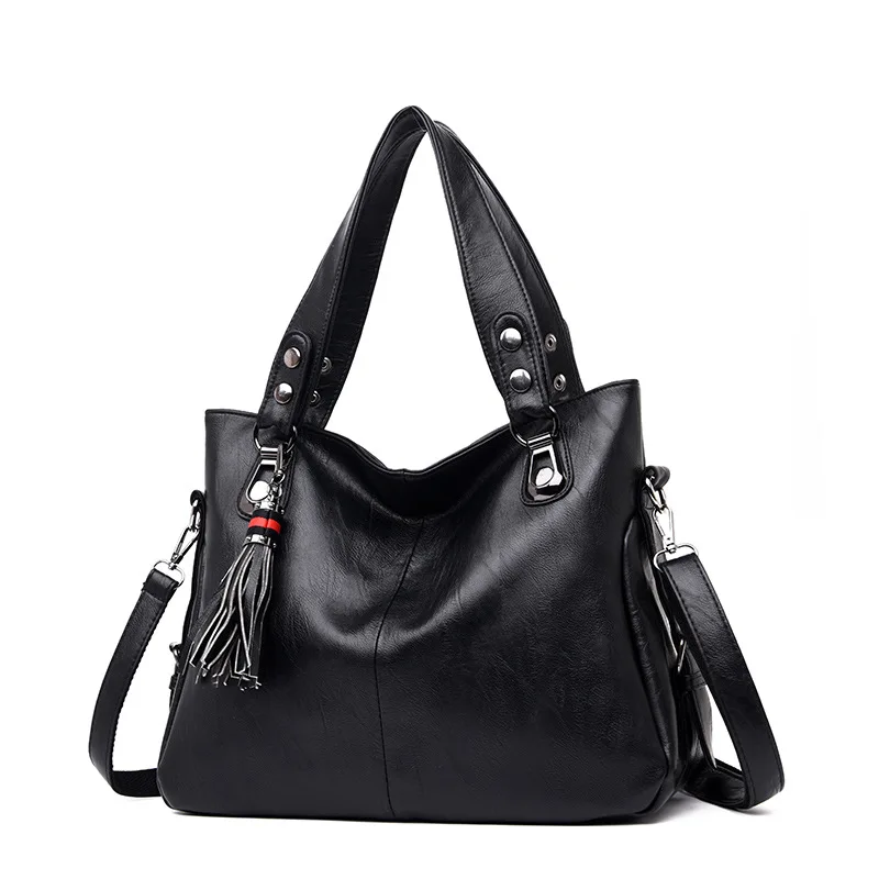 Новинка, модная женская сумка с кисточками, мягкая кожа, дизайнерские сумки, одноцветные, высокое качество, сумки через плечо, сумка через плечо - Color: Black