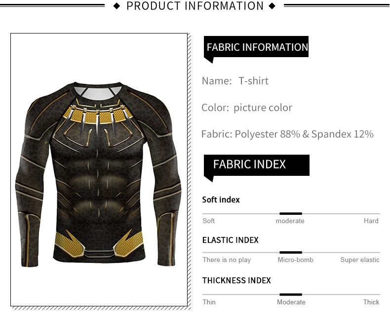 VIP FASHION Black Panther Costume Boy Adult Men 3D printed Superhero Raglan Sleeves Compression Shirts Tops For Male