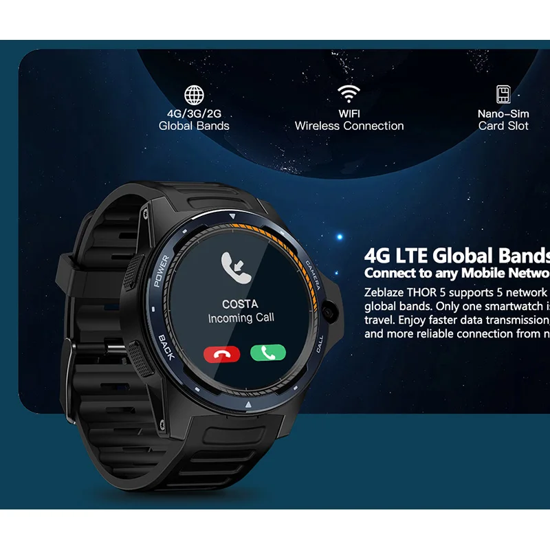 Смарт часы Zeblaze THOR 5 мужские двойная система 2 Гб + 16 ГБ экран 1 39 дюйма AMOLED 454 * 454px