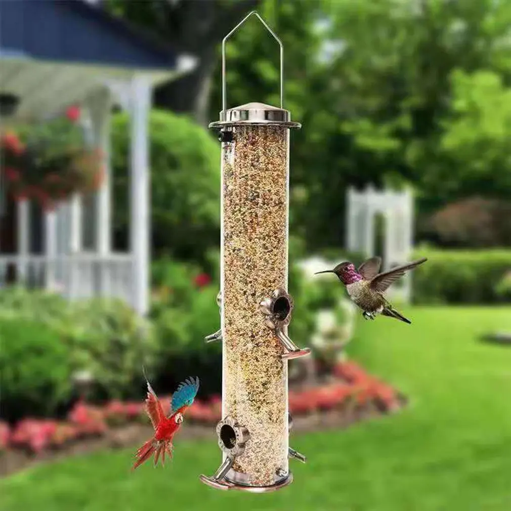 Bird Feeder Vintage Squirrel Proof Hanging Metal Tubes Seed Food Outdoor Garden 