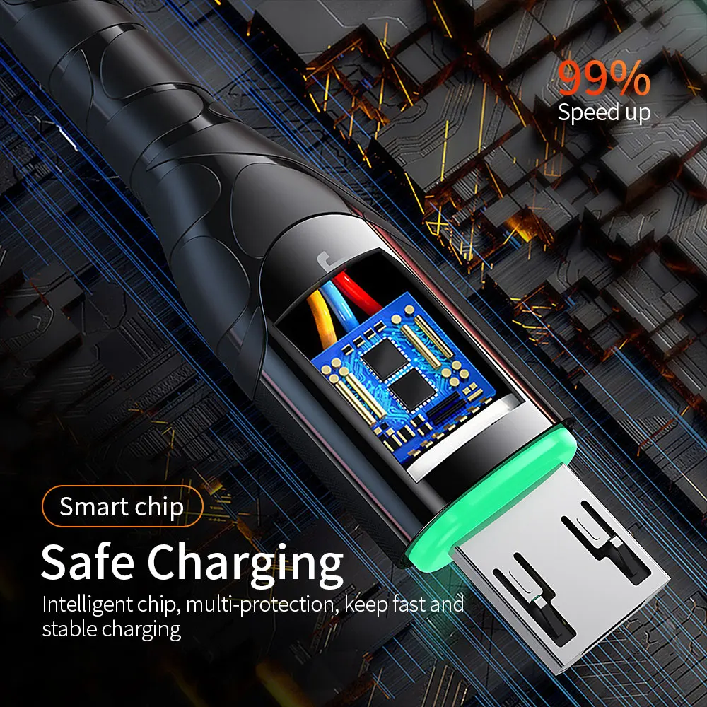 Essager светодиодный Micro USB кабель 2.4A Быстрая зарядка зарядное устройство 3 м Microusb кабель для передачи данных для samsung Xiaomi шнур Android кабель для мобильного телефона
