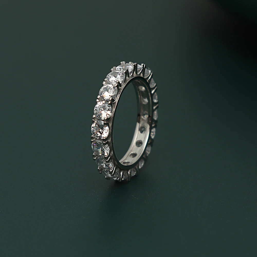 100% Real Silver Eternity Ring Size 5-9 Bright 3/4mm Cubic