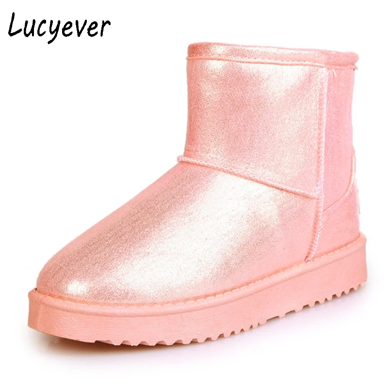 Lucyever/классические женские теплые зимние сапоги из искусственной кожи на меху; Водонепроницаемая хлопковая обувь; женские слипоны на плоской подошве; ботильоны на платформе; botas