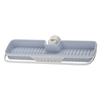 

Bathroom Home Kitchen Solid Strong Bearing Modern Adjustable Sponge Holder Large Capacity ABS Faucet Shelf Water Draining