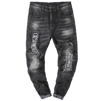 

Brand high quality Men's Straight Large size 46 Jeans Fashion Casual Classic Style Elastic Trousers Male Brand Denim Pants Gray