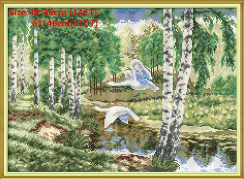 geese in forest Наборы для вышивания крестиком с изображением горного водного дерева, наборы для вышивания, наборы для вышивания, Набор для вышивания крестиком, Набор для вышивания - Цвет: geese in forest