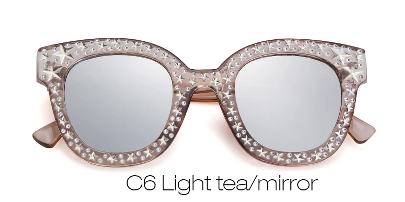 WHO CUTIE звезды кошачий глаз ацетатные Солнцезащитные очки женские винтажные Черепаховые кристаллы оправа плоский верх Квадратные Солнцезащитные очки оттенки 616 - Цвет линз: C6