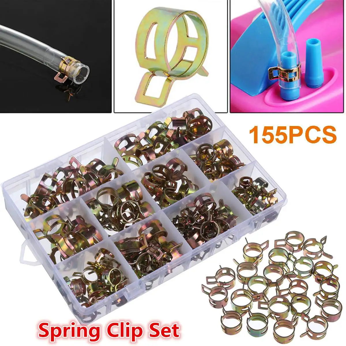 

155 Pcs/Set 6-22mm Spring Clip Hose Water Pipe Air Tube Clamps Fastener Fuel Line Hose Water Pipe Air Tube Car Plumbing Tools
