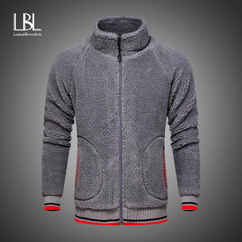 Мужской теплый кардиган с капюшоном толстая флисовая толстовка и длинным