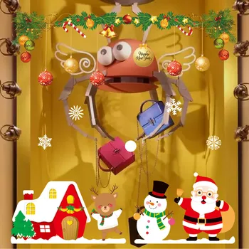 

2PC Fashion Current Christmas Holiday Window Glass Showcase Electrostatic Paste Sticker Decoration Removable Waterproof Ornament