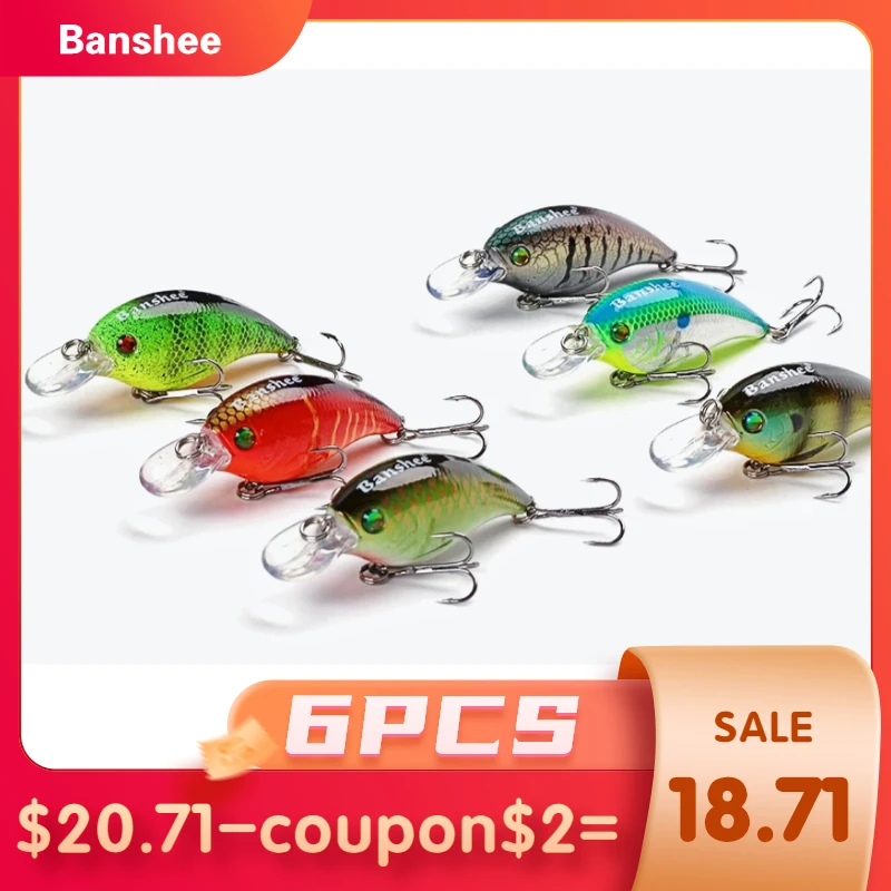 

Banshee 6pcs/lot 60mm 10g VC01 Diving Floating Fishing Lure Rattle Sound Wobbler shallow Crankbaits Hard Artificial Bait