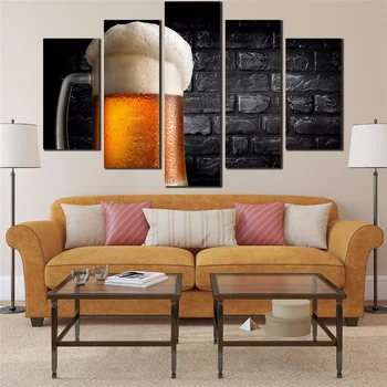 

Wall Art Canvas Painting 5 Panel Art Picture Paint on Canvas for Living Room Nostalgic Beer Poster Home Decoration