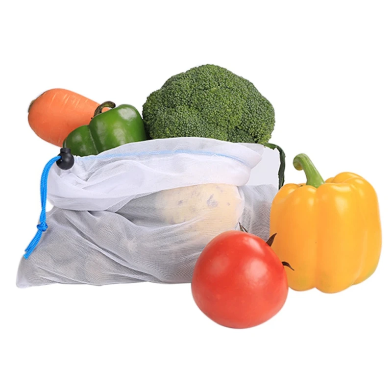 

6PCS Reusable Mesh Bag For Supermarket Fruit And Vegetable Mesh Storage Bag Shopping Drawstring Bag