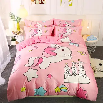 

Baby cashmere Bedding Set Cute unicorn Bed Set luxury Pink Duvet Cover Set soft Bed Sheet Pillowcases Twin Queen size bed