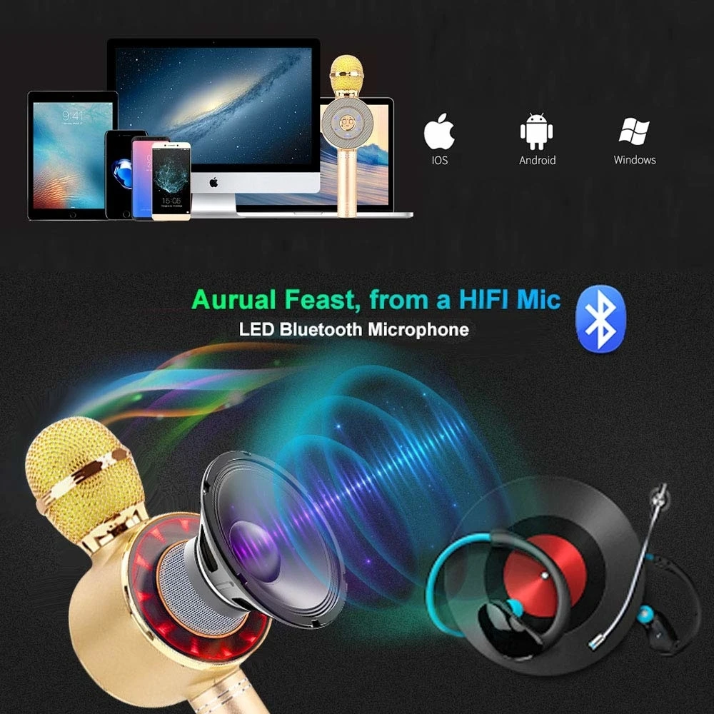 WS668 беспроводной Bluetooth микрофон караоке динамик KTV плеер телефон микрофон с светодиодный светильник для компьютера сцены конференции Pk WS-858