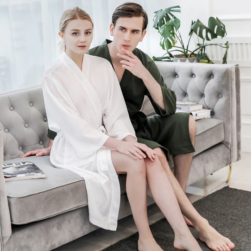 

Spring And Autumn Lovers Full Bath Gown Soft Warm Waffle Robe Gown Sleepwear Casual Knee-length Homewear Unisex Nightgown Pajama
