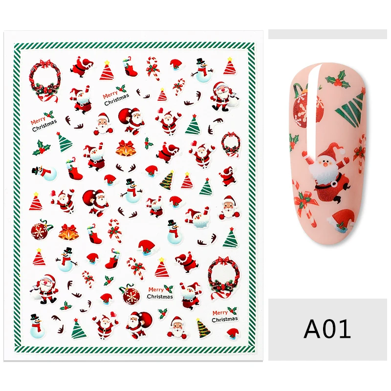 1 шт рождественские наклейки для ногтей Санта Клаус Снеговик Олень Снежинка Слайдеры для украшения ногтей наклейки из фольги блестящие обертывания советы - Цвет: BS08243