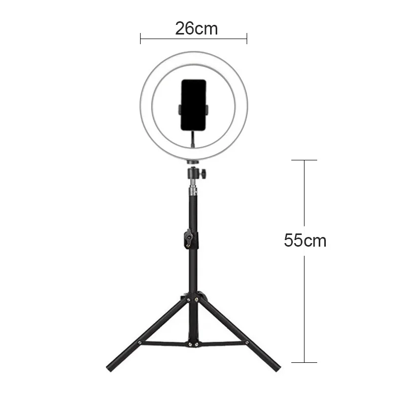 Фон для фотосъемки с регулируемой яркостью светодиодный Кольцевая вспышка для селфи 16/26 см Photo Studio кольцевая лампа подставка с триодом для Youtube видео для студий с живым звуком - Цвет: 26cm(55cm tripod B)