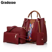 Gradosoo 4 шт./компл. Для женщин сумки из натуральной кожи Курьерские сумки для Дамская мода женская сумка из прессованной кожи из искусственной кожи Повседневное Сумка-тоут сумки LBF435