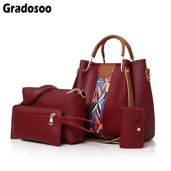 

Gradosoo 4 Pcs/set Women Handbag Messenger Bags For Ladies Fashion Shoulder Bag Lady PU Leather Casual Shopper Tote Bags LBF435