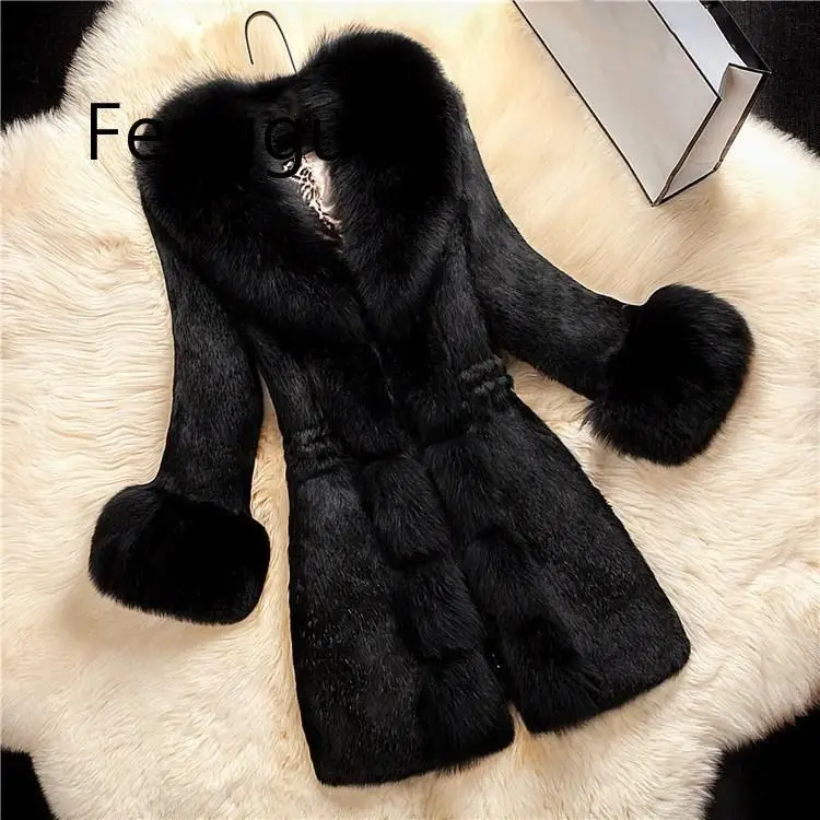 2020 New Arrival Women Long Sleeve Solid Overcoat Elegant Turn-Down Collar Warm Coat Casual Winter Faux Fur Thick Long Outwear