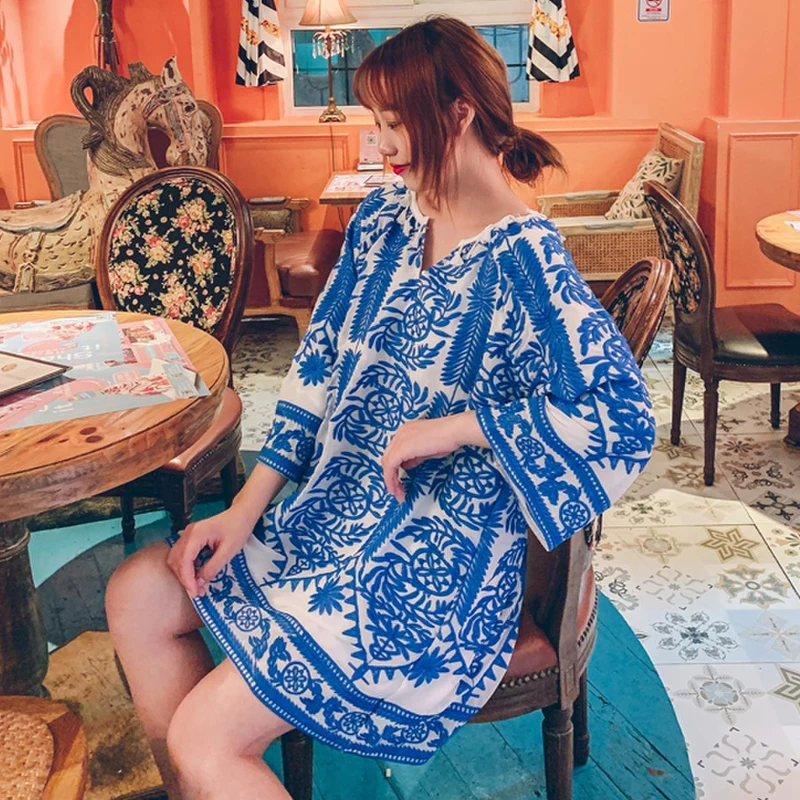 Летнее Новое корейское модное женское платье богемное пляжное свободное