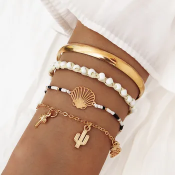 Ceny DIEZI Handmade Czeski Ananas Drzewo Kokosowe Bransoletka Shell Charm Zestawy Bransoletek Kobiety Lato Plaża Moda Bransoletka Biżuteria