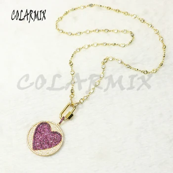 

3 strand Zircon Pink heart necklace Lock carabiner necklace fashion zircon accessories for women 50472
