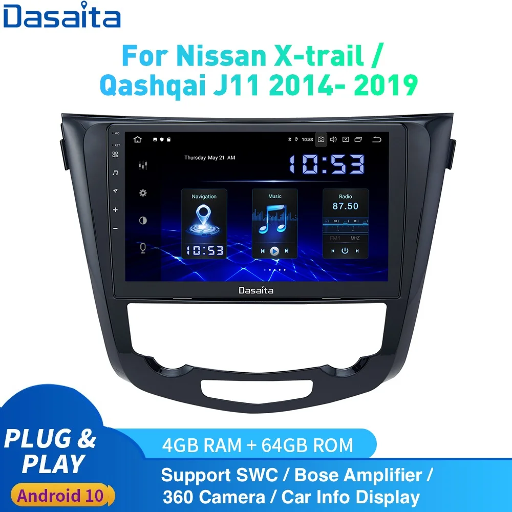 Dasaita Android 10 Auto Radio GPS per Nissan X Trail J11 Qashqai Rouge