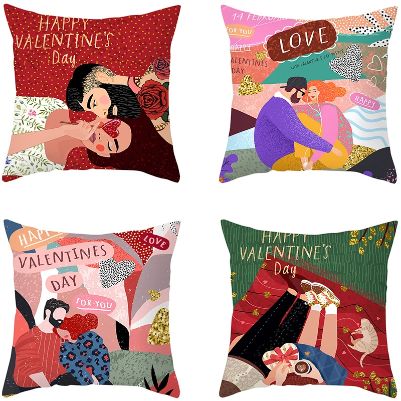 

TimiWan'er Valentine Decorating Pillow Covers 18x18 inches Set of 4 for Home Decor Abstract Lovers Throw Pillow Cushion Cases