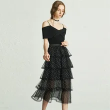 2020 Summer Women Set Knitted Embroider Short Sleeve Spaghetti Strap Tops Skirt Elegant Slash Neck Folds Mesh Brand Off Shoulder 2020 Summer Women Set Knitted Embroider Short Sleeve Spaghetti Strap Tops Skirt Elegant Slash Neck Folds Mesh Brand Off Shoulder