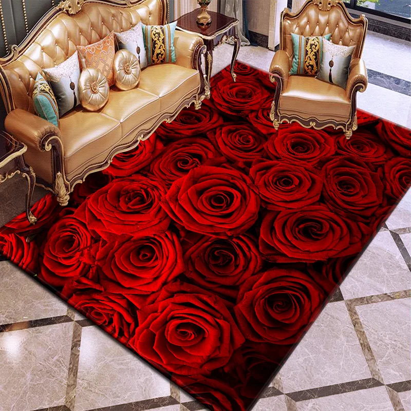 Valentine's Day Series Rose 3D Printing Carpets for Living room Bedroom Area Rugs Hallway Doormat Bathroom Kitchen Anti-Slip Mat