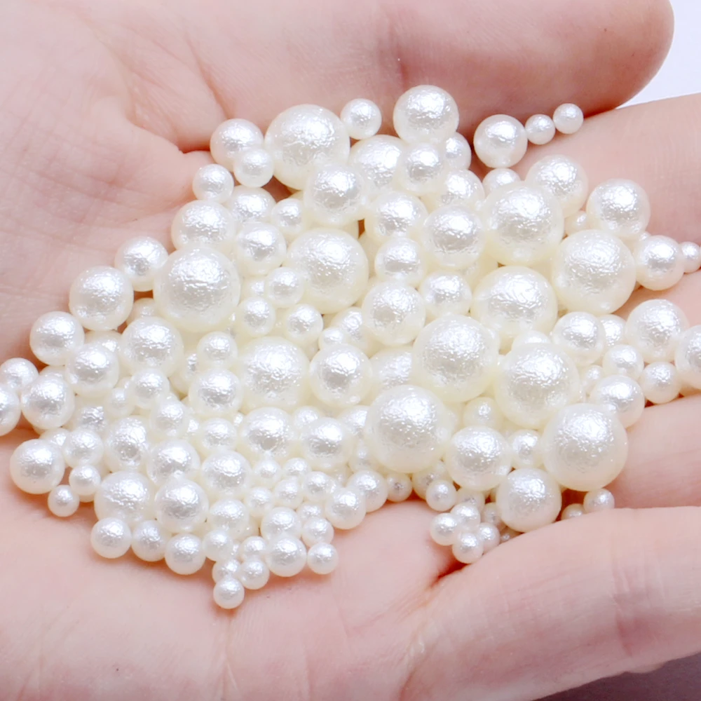

Small Bag Ivory Color Nail DIY Wrinkle Pearls No Hole Imitation Beads Many Sizes Round Beige Gems For Designer DIY Crafts