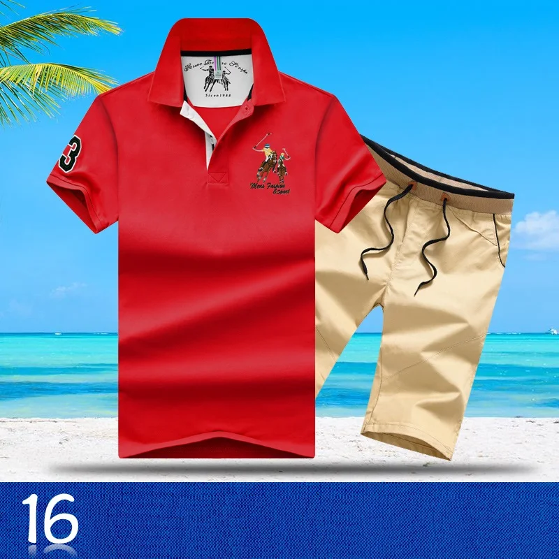 AZ-1813 16 Aismz мужской спортивный костюм Moletom Masculino, комплект брендовых спортивных костюмов с вышивкой, костюмы для поло, летний топ, мужской комплект из 2 предметов, футболка и шорты - Цвет: AZ-1813 16