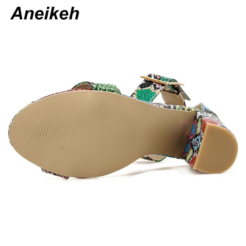 Aneikeh Модные женские сандалии с открытым носком на каблуке животным принтом