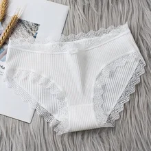 2021 Fashion Women Casual Panties Lace Mid-waist Underwear Threaded Brief Solid Color Skin-Friendly Ladies Underpants Breathable