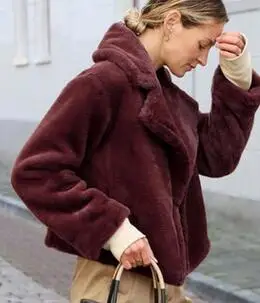 Liva/мягкое пальто из искусственного меха для девочек; женская зимняя короткая теплая простая куртка-пальто; женская пушистая зимняя куртка; верхняя одежда - Цвет: red wine
