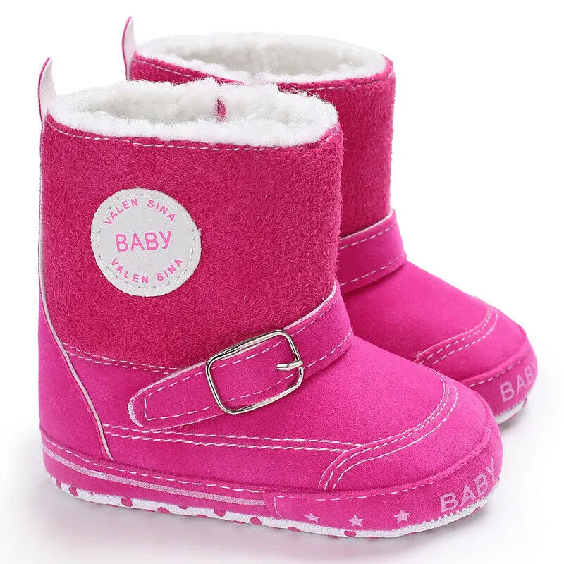 Rose Red Ботинки для новорожденных мальчиков и девочек; меховые ботинки для малышей; мягкая подошва; детская обувь ботиночки; одежда для детей 0-18 месяцев - Цвет: Rose Red