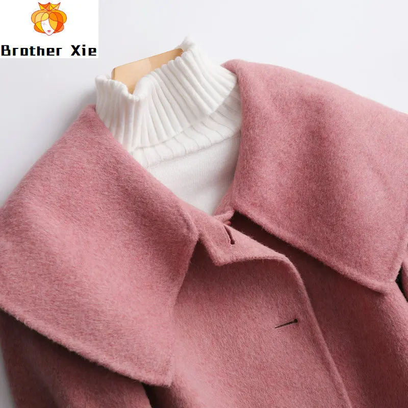 

Pink doll brought al barca double-sided han edition sheep cashmere coat female camel hair cloth coat in the high-end