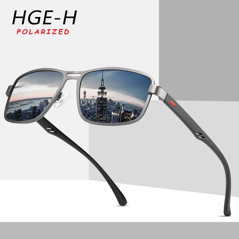 HGE-H, брендовые модные поляризационные мужские солнцезащитные очки, квадратная металлическая оправа, мужские солнцезащитные очки, очки для вождения, рыбалки, UV400, очки KD91